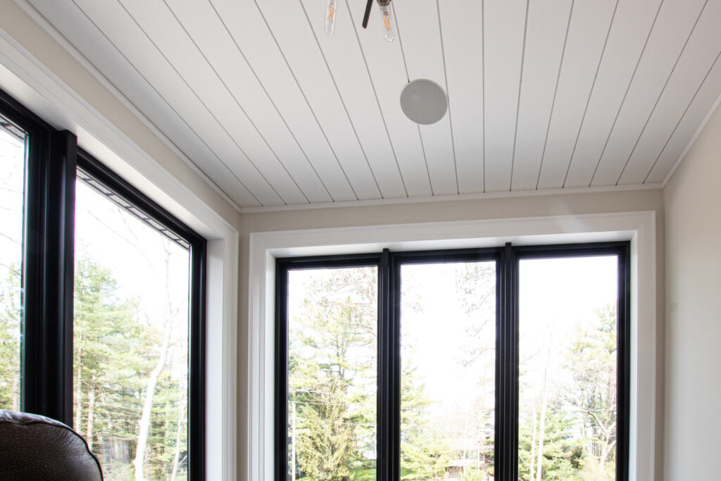 shiplap ceiling in sunroom