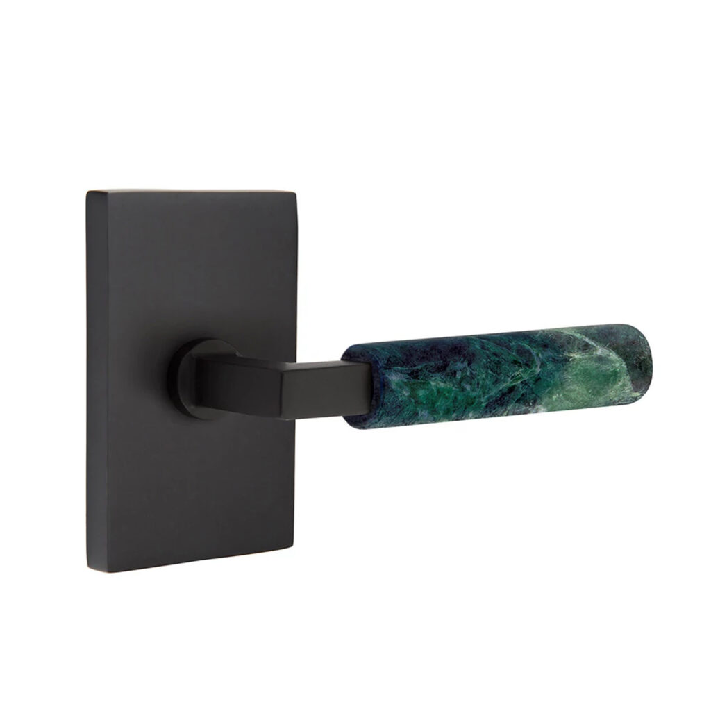 Emtek-Select-L-Square-Green-Marble-Lever-Flat-Black-Square-rosette